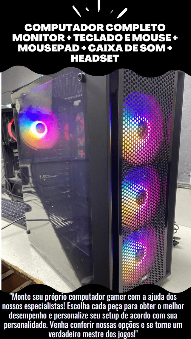 Computador Gamer Ryzen 5 5500 completo c/ monitor teclado e mouse